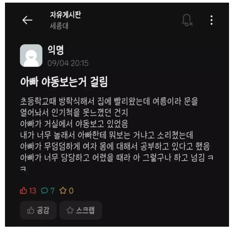 아빠 야동보는거 걸림